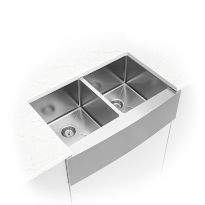 Évier de cuisine à double cuve à tablier frontal en acier inoxydable de calibre 16 et 33 po x 21 po SleekSteel