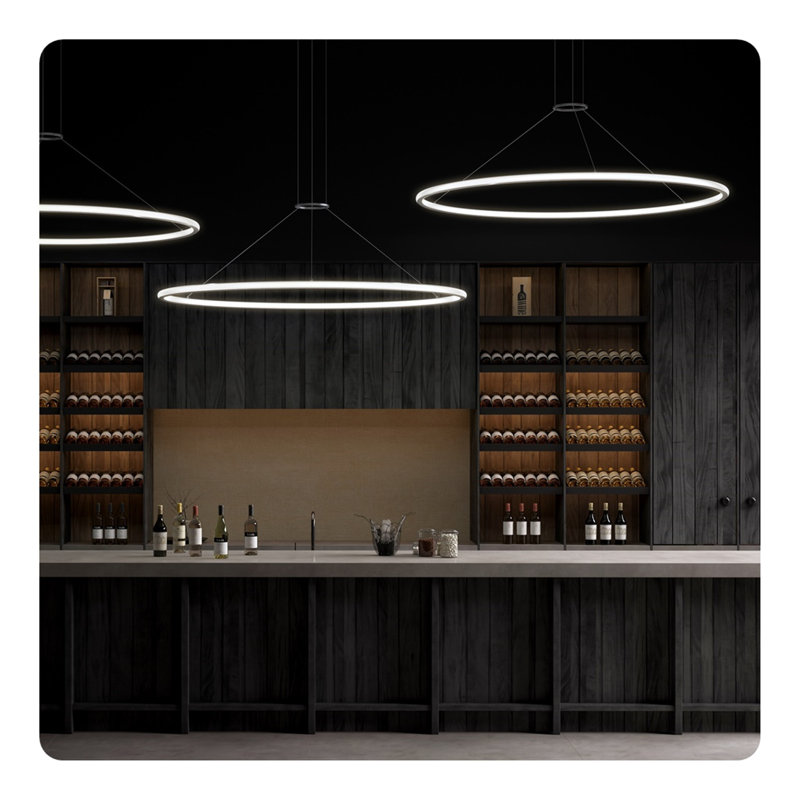 Luna 2 - Light LED Pendant, 3000K, Bright Satin Aluminum, 1.5" H x 49.5" W x 49.5" D