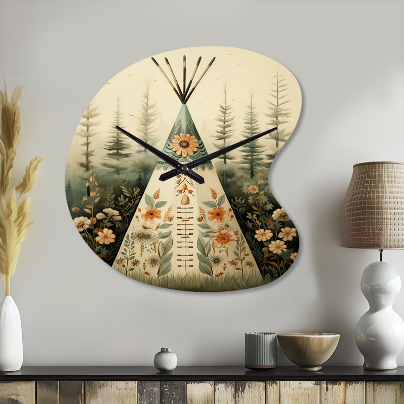 Horloge murale beige Beige Native Tipi Serenity In Nature, Grand