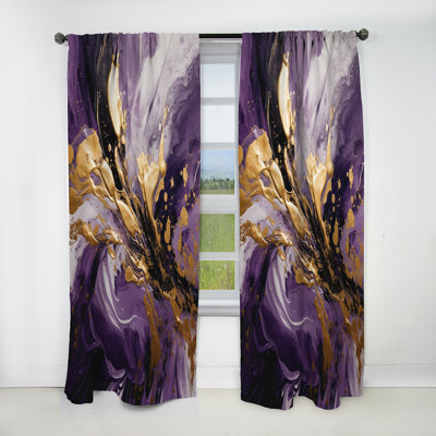 Purple And Gold Liquid Magic II - Modern Blackout Abstract Curtain - 1 Panel