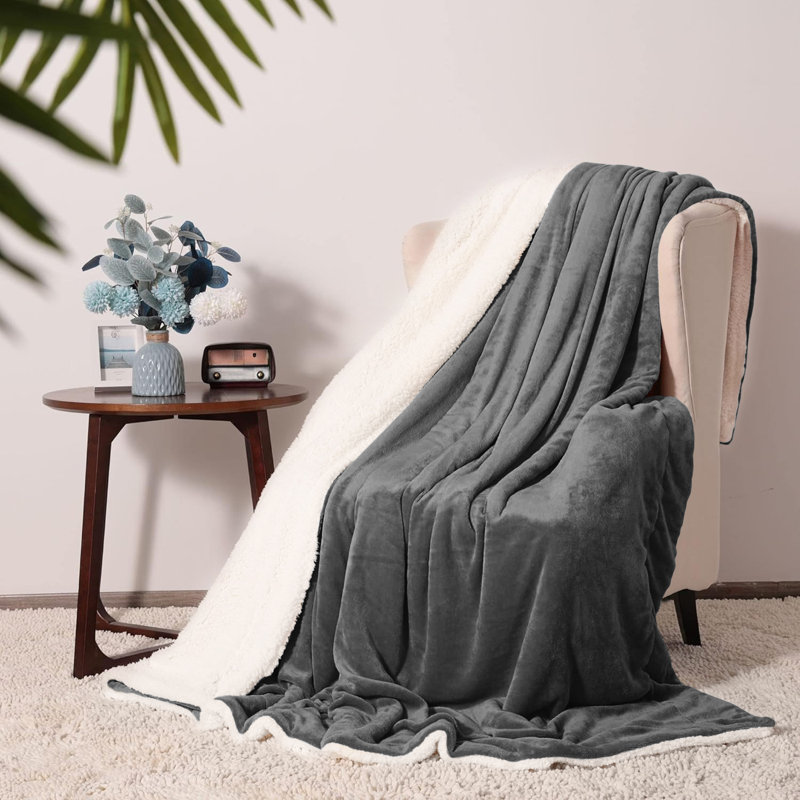  Jeté de lit Sherpa, Gris, Grand lit