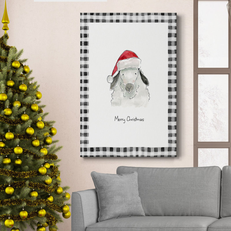 Merry Christmas Sheep, toile tendue avec châssis de qualité supérieure - prête à être accrochée, H 60 po x l 40 po x P 1 po