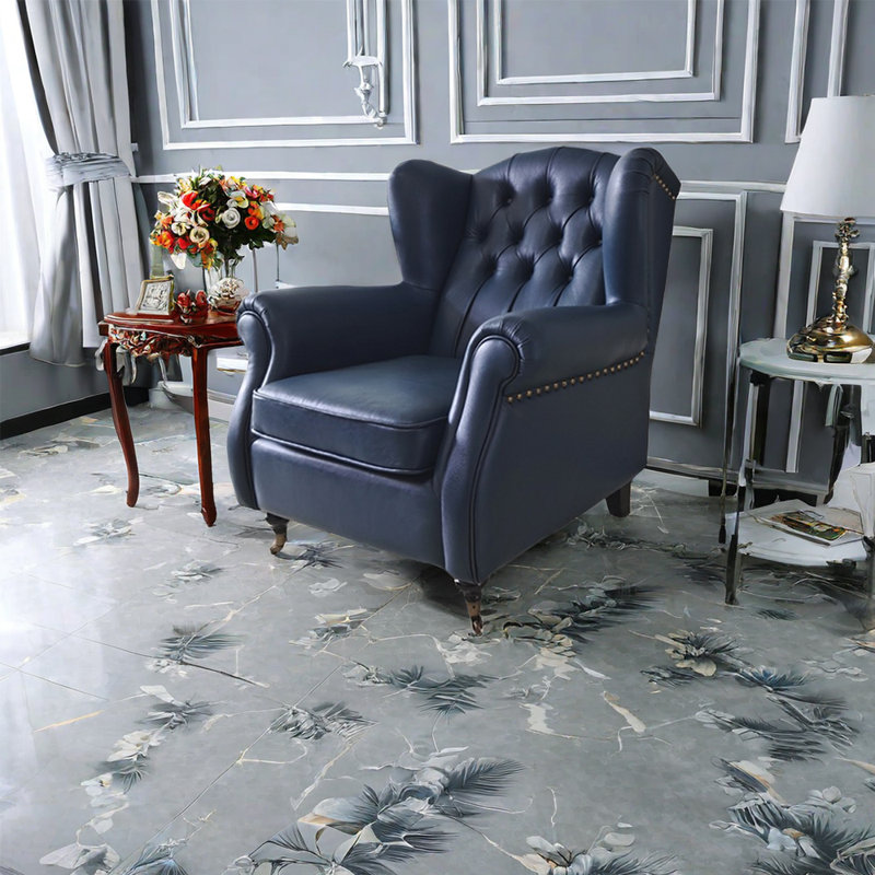 Tamerlan Upholstered Accent Chair, Blue Faux Leather
