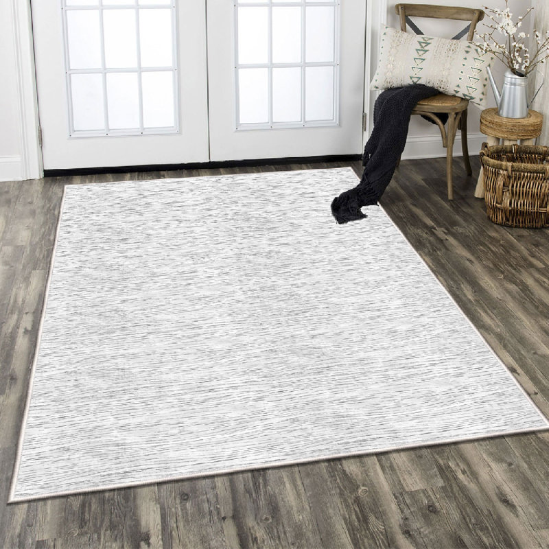 Premium Cotton Area Rug 5.2 x 7.5 Feet | Antibacterial, Non-Slip PVC Underside, 0.3 in Pile Height | Machine Washable, Cream & Grey Design | Ideal for Living Room, Bedroom, and Modern Decor