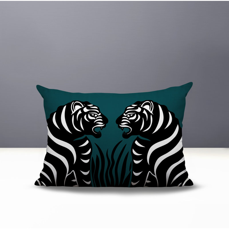 Oreiller rectangulaire réversible intérieur / extérieur Pulo Tiger, Émeraude, H 20 po x l 14 po