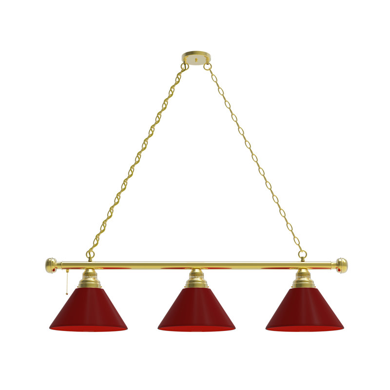 3 - Light Pool Table Lights Pendant, Brass, Burgandy