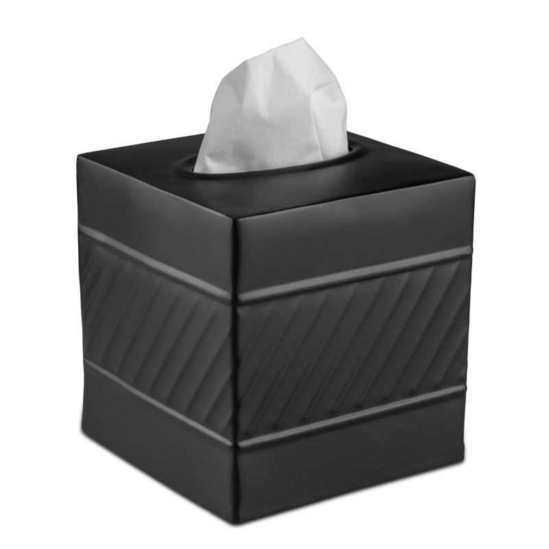 Black Geometric Embossed Metal Square Tissue Box Cover