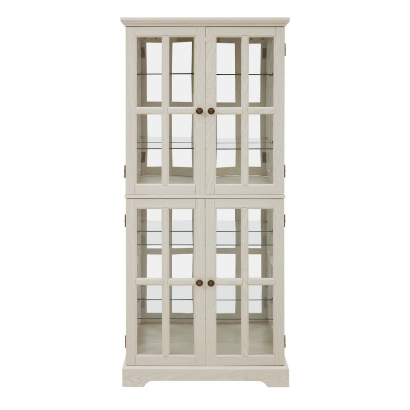 Bibliothèque, vitrine avec tablettes réglables et portes en verre pour la maison ou le bureau, Blanc