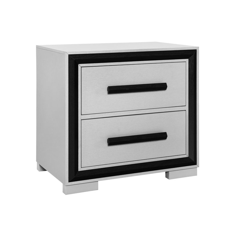 Commode 2 tiroirs spacieuse noire avec un look - bois massif + 41,7 lb tiroirs expansifs pour l'ameublement de chambre à coucher