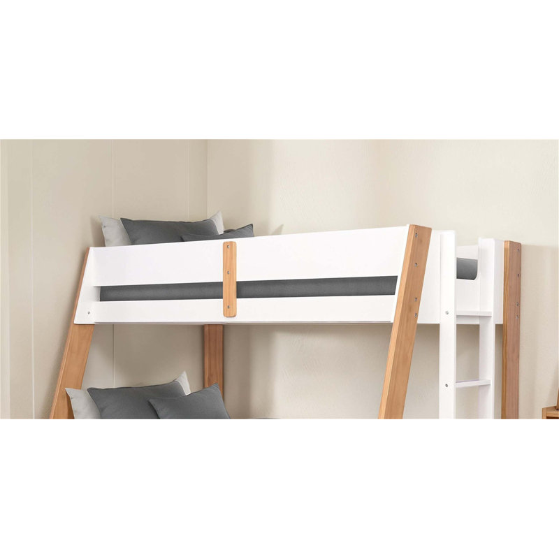 Lit superposé simple au-dessus de double de style contemporain avec joint de verrouillage, échelle attachée et rails latéraux au fini blanc naturel