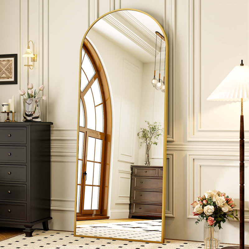Flat Aluminum Alloy Framed Freestanding Full Length Mirror Wall Mirror, Gold, 149.9cm H x 40.6cm W