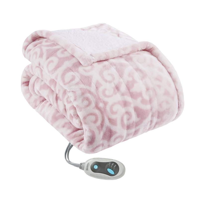 Beautyrest Blush Lattice Heated Sherpa Wrap Throw, Blush Lattice