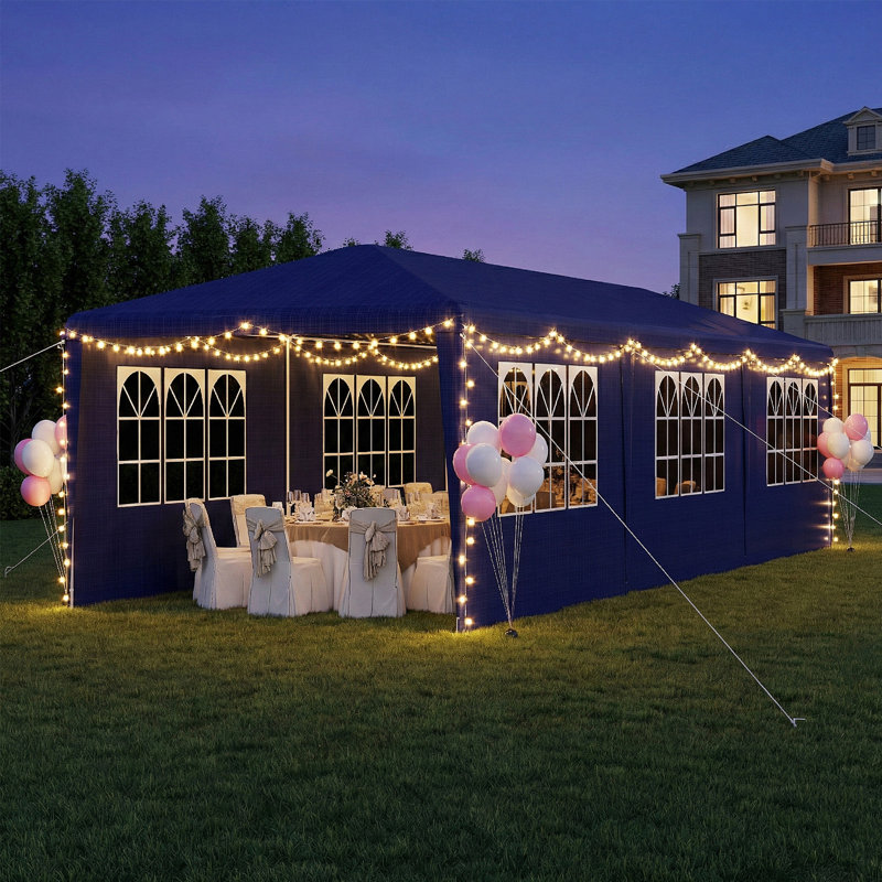 10 X 30Ft Party Tent With Sidewalls, Outdoor Event Canopy With Removable Panels & Zipper Doors, Backyard Gazebo Tent, Blue