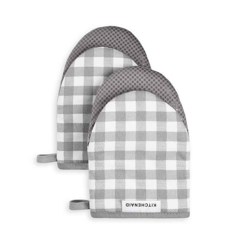 KitchenAid Gingham 2-Piece Oven Mitt, 5.5""W x 8""L, Milkshake