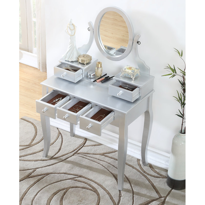 Wood Make-Up Vanity Table And Stool Set, Ashley Wood Makeup Vanity Table And Stool Set, Cherry