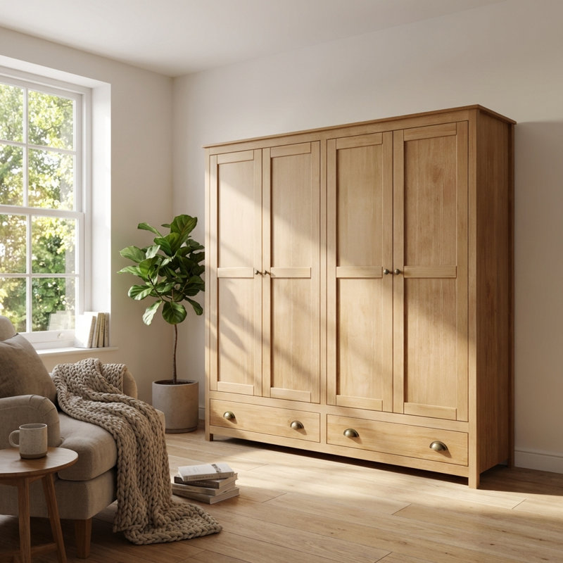 Armoire en bois massif Topazio 69,3 "4D2S, Naturel