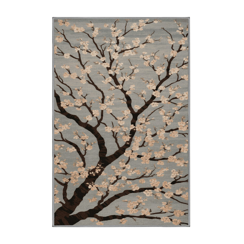Tapis gris botanique lavable à la machine, Rectangle 8 pi x 12 pi