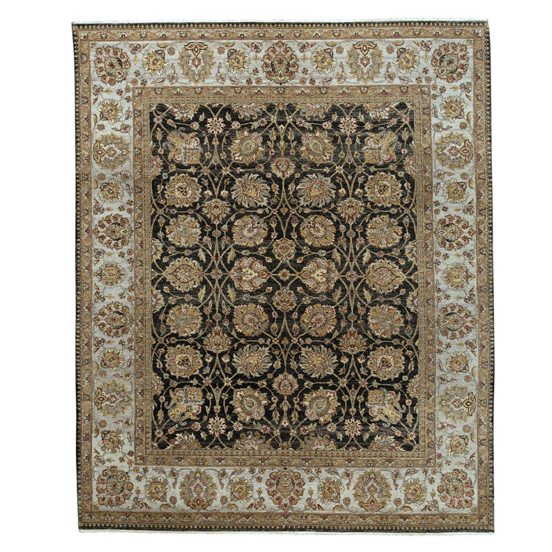Tapis oriental vert en laine noué à la main 8 pi 1 po x 9 pi 10 po