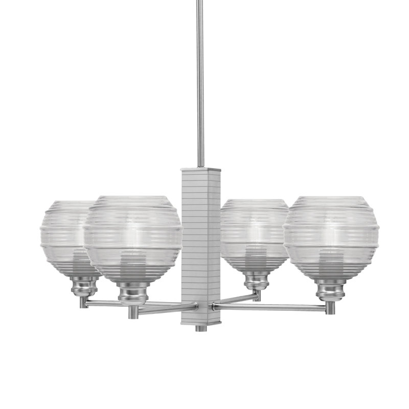 Lustre 4 lumières avec verre Edge 6 "Edge, Nickel brossé, Clair