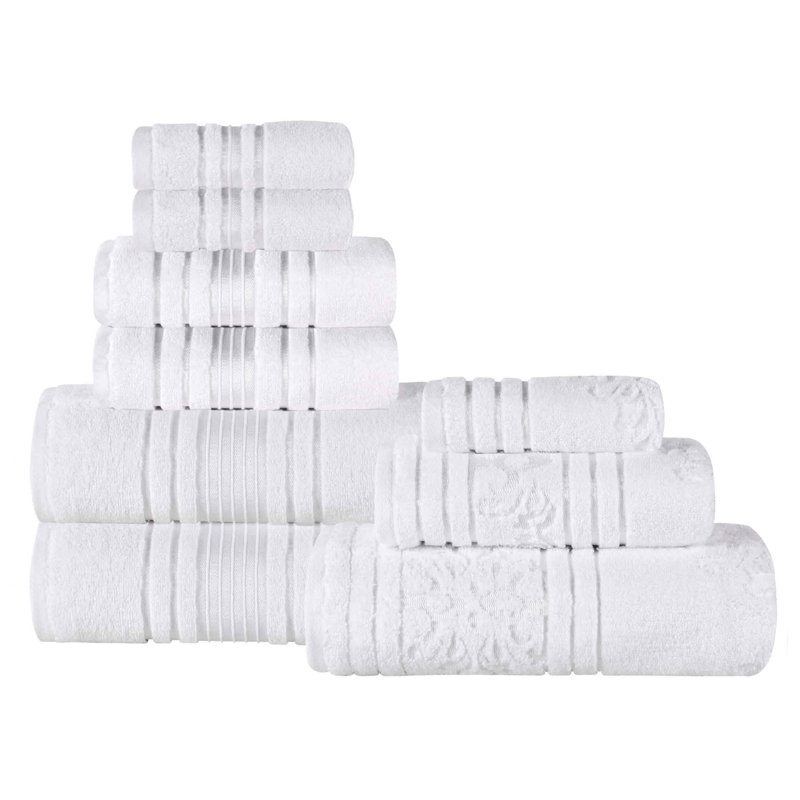 Ensemble de serviettes en coton uni et jacquard Sadie Zero Twist, Ensemble de serviettes - 9 pièces, Blanc, À rayures