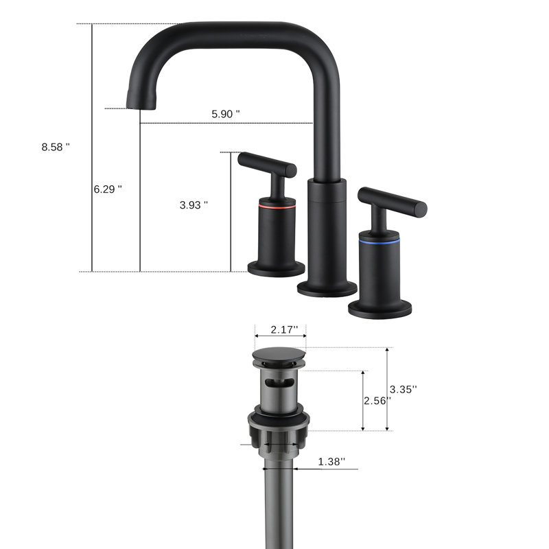 8 Inch Widespread Bathroom Faucet With Pop-Up Drain, Black Matte Finish, Brass Made Sink And Structure