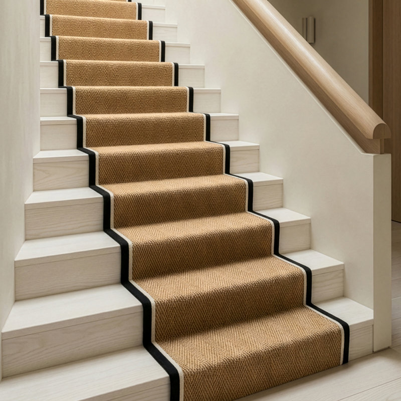 Stair Runner Sadina Herringbone, Charcoal Cream, Stair Runner 67 x 600 cm