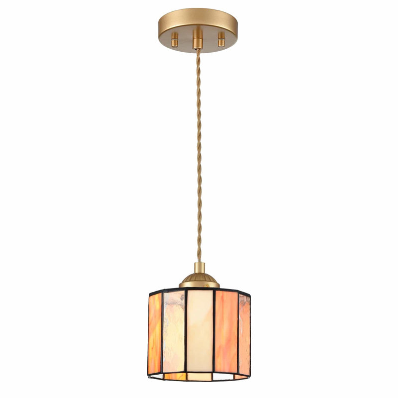 Luminaire suspendu en verre coloré Tiffany, H 6,1 po x l 5,5 po x P 5,5 po, Orange/Crème