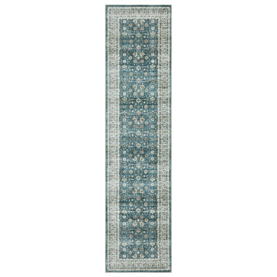 Jadalynn Vintage Bordered Traditional Teal/ Ivory Washable Area Rug Mat