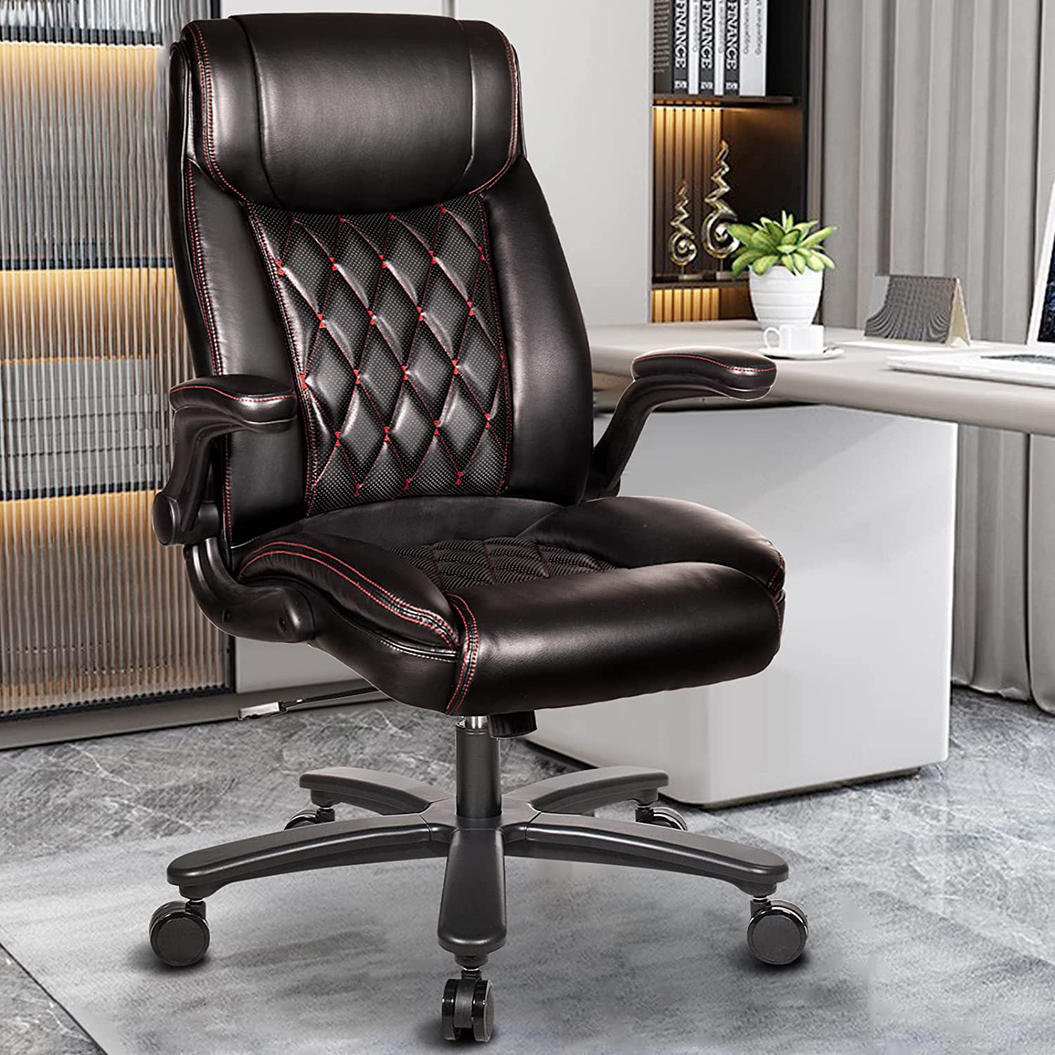 PU Leather Office Chair, High Back Reclining Comfortable Desk Chair with  Nailhead and Adjustable Backrest, Swivel Home Office Chair with Thick Padded,  Desk Chair with Wheels, Burgundy 