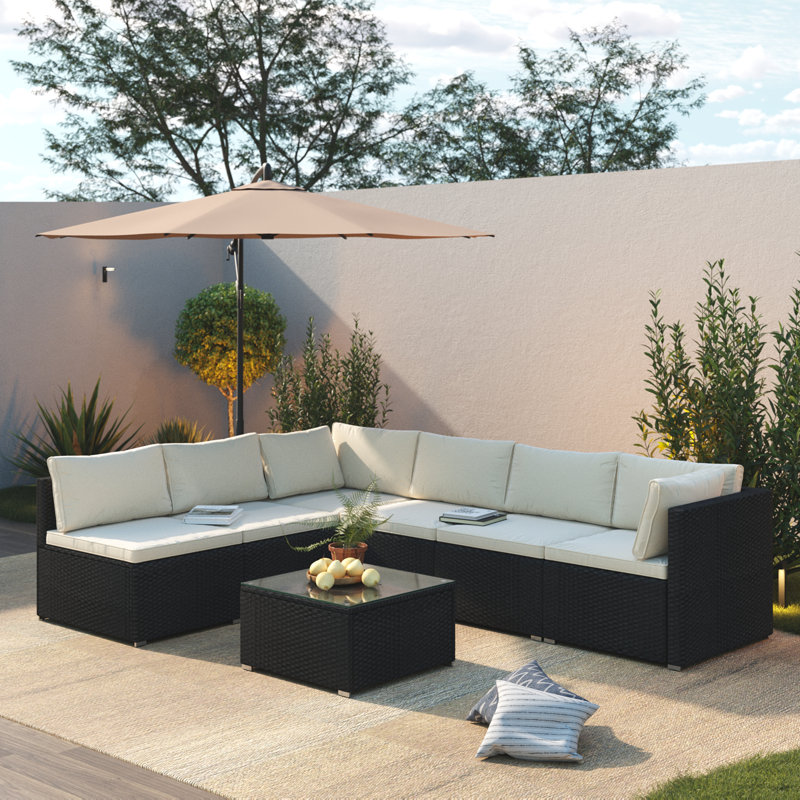 Accomac 6 - Person Modular Patio Conversation Set with Cushions, White/Black
