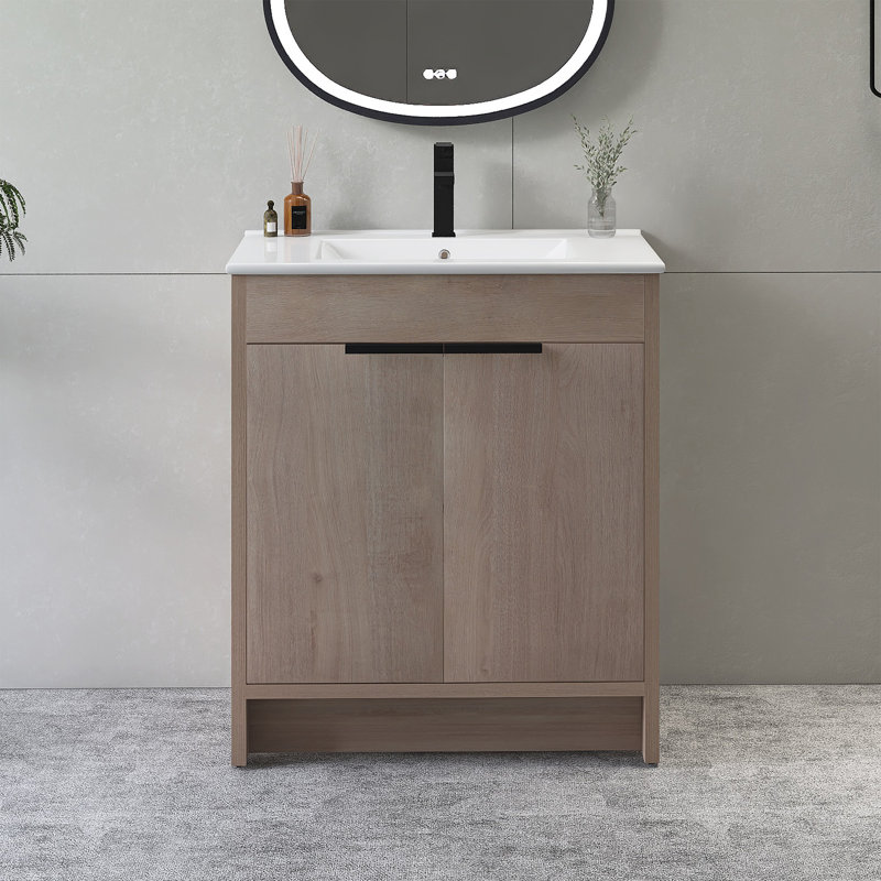 Meuble-lavabo sur pied 30 po avec lavabo en céramique, Blanc