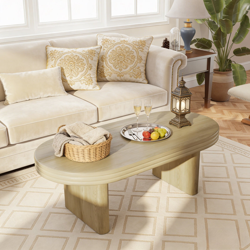 Table basse moderne cannelée ovale, Naturel