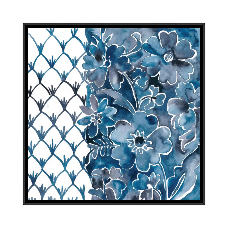« cobalt jardin iii », reproduction d’impression sur toile, H 18 po x l 18 po x P 1,5 po, Toile encadrée noire, Pas de tapis