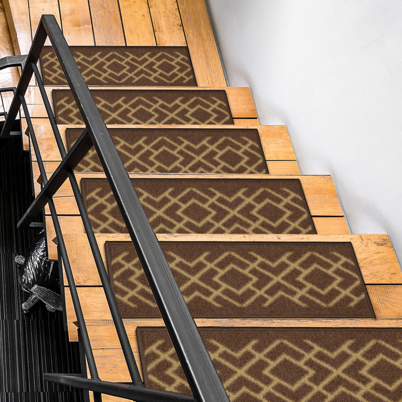 Tapis d'escalier en caoutchouc antidérapant pour escalier en bois, Brun