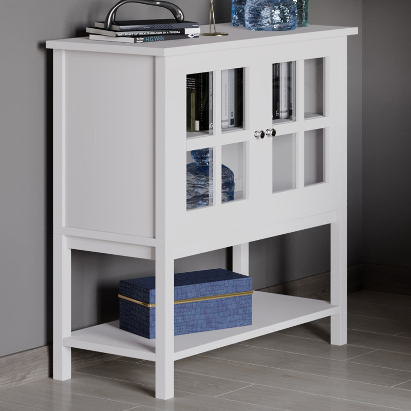 Console avec tablette ouverte - Buffet avec armoire de rangement en verre pour la cuisine, la salle de bain, le vestibule ou le salon de Lavish Home (Blanc)