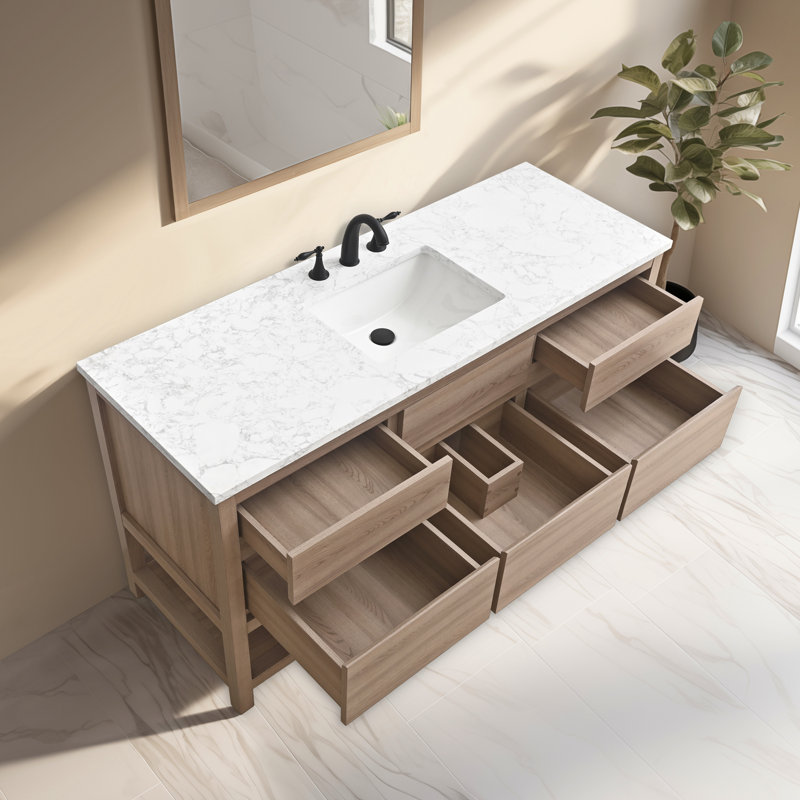 Meuble-lavabo simple 60 po avec plateau en pierre d'ingénierie Wesli