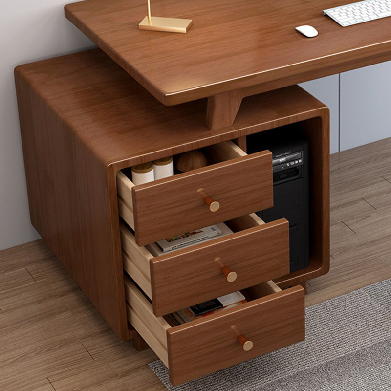 Bureaux rectangulaires en bois massif 55,12 po, Retour à gauche, Brun