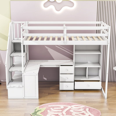 Halchak Twin 4 Drawer Loft Bed Bed with Built-in-Desk by Harriet Bee