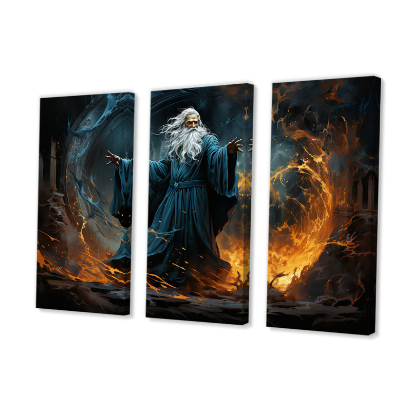 Mythique magicien azur - ensemble d'art mural sur toile, H 32 po x l 48 po