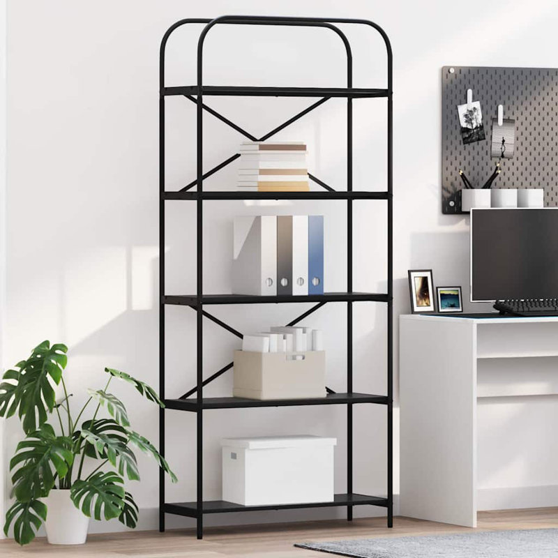 Bookshelf Engineered wood Modern Freestanding Bookshelves Organizer, (5 Shelves) 183cm. H x 80cm. W x 30cm. D, Black Oak