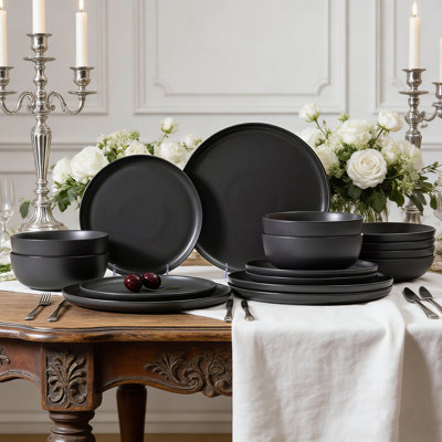Service de table en grès 16 pièces ALOFMO Pure avec bol à pâtes - Service pour 4