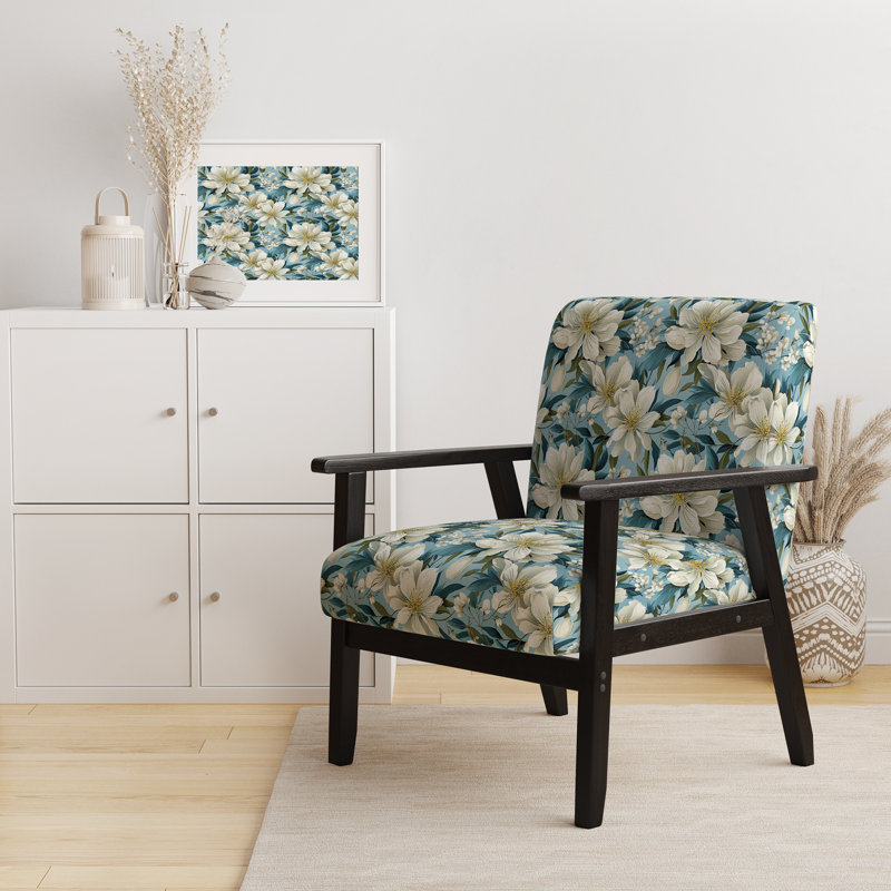 Fauteuil d'appoint rembourré Blue Coastal Blossoms