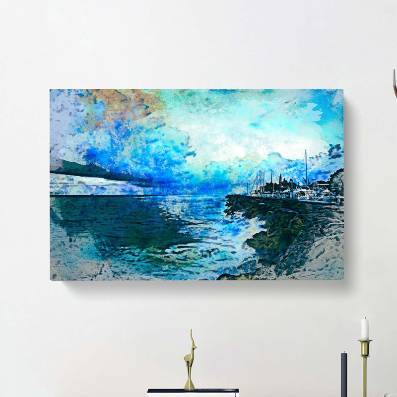 Boats Docked In The Harbour In Abstract - Wrapped Canvas Painting, 40cm H x 60cm W x 3cm D