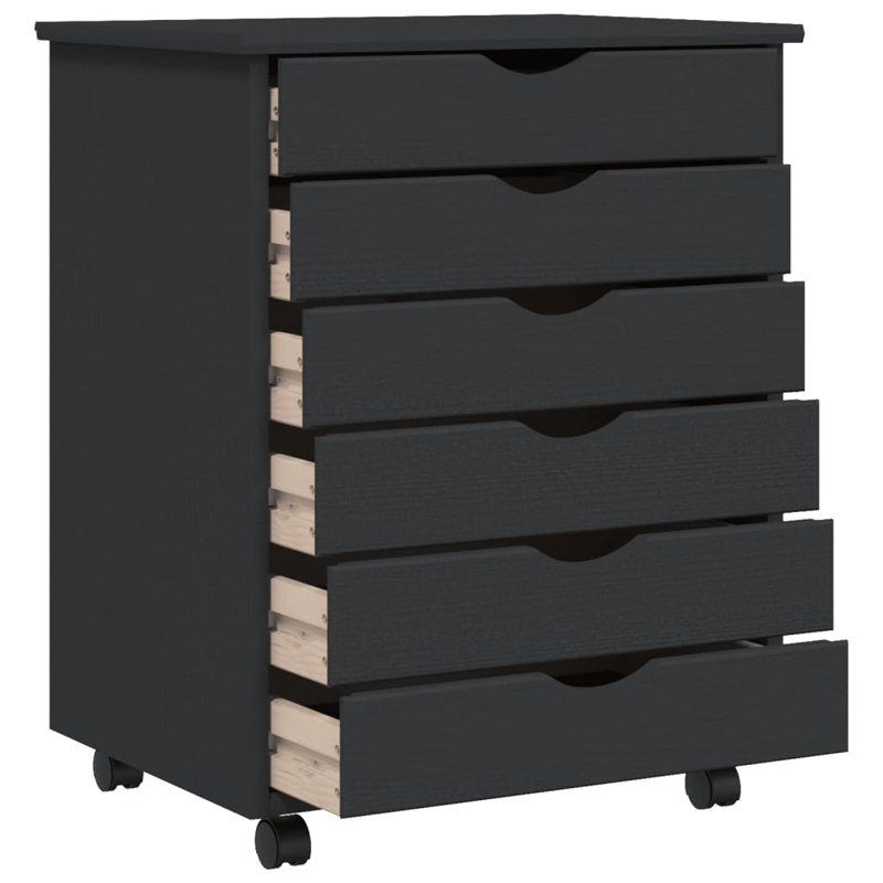 Ladehe MOSS 6-Drawer Chest with Wheels, Solid Pinewood, Gray