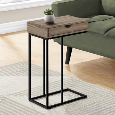 Table d'appoint en forme de C, bout, rangement latéral, tiroir, rangement, salon, chambre à coucher, métal, contemporain, moderne