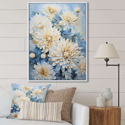 «Blue and White Mums Flowers Elegance III», reproduction sur toile