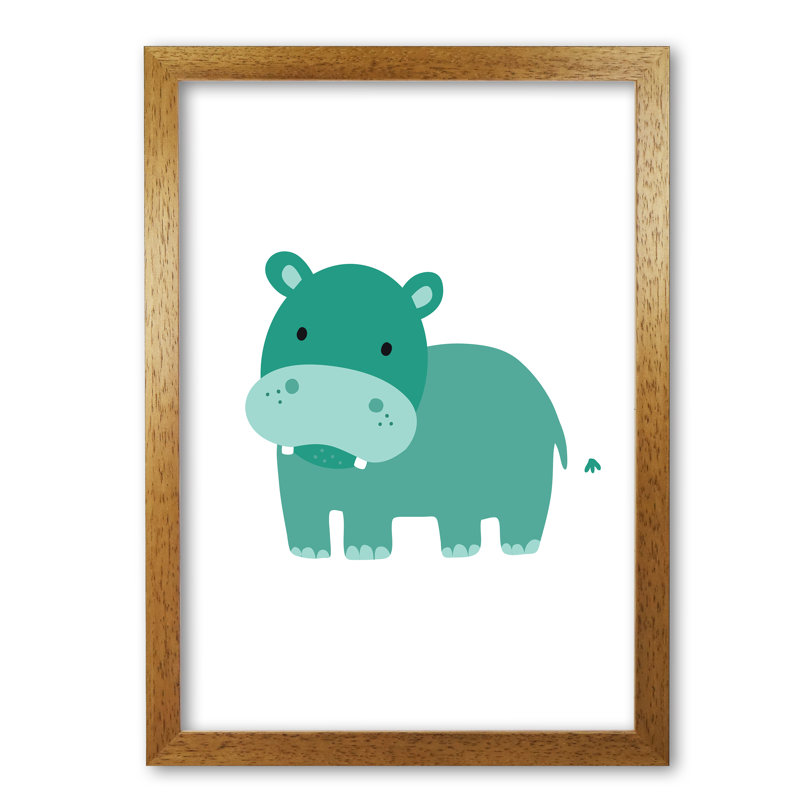 Children's Animals, Hippo - Print, 60 cm H x 42 cm W x 5 cm D, Honey Oak Frame