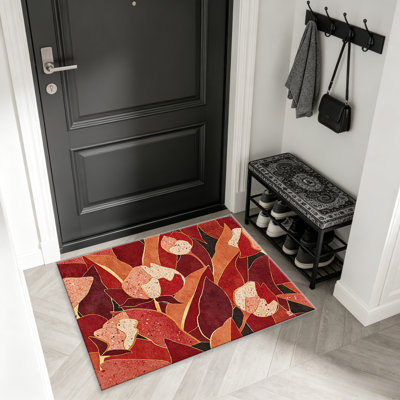 Tapis rouges floraux abstraits pour le salon, doux et confortable, convient à toutes les saisons, facile à entretenir, tapis de sol intérieur lavable à la machine, sous la table de ferme convenant à la chambre à coucher, à la salle à manger, au bureau, au balcon, au patio
