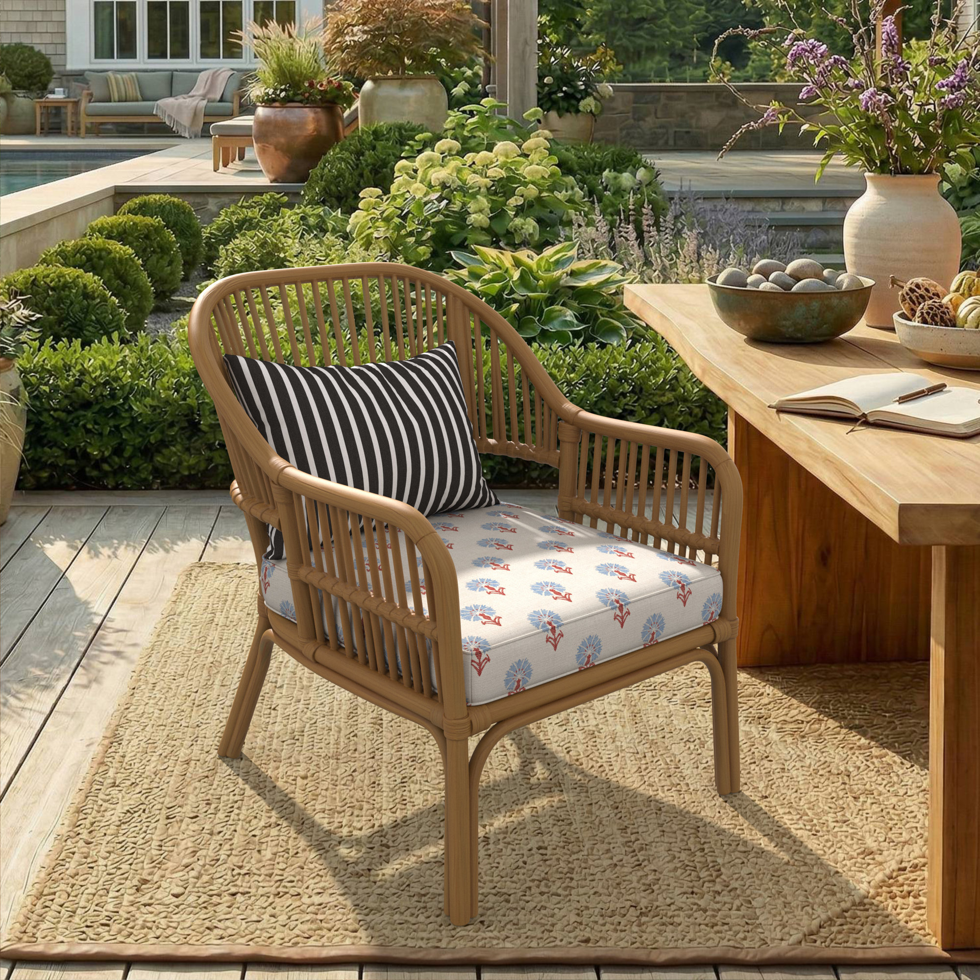 Amala Outdoor Sunbrella® Dining Seat Cushion, Sunbrella Mira Bluebell
