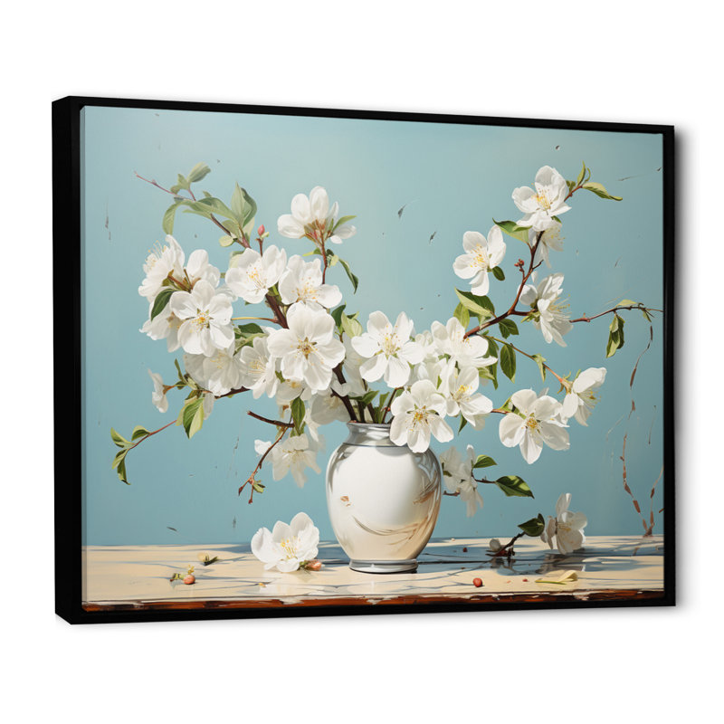«Apple Blossom Minimalist Serenity II», reproduction d'art sur toile, Cadre flottant noir, H 12 po x l 20 po x P 1 po